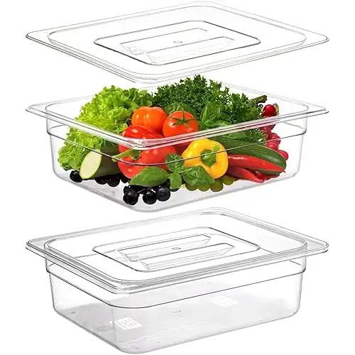 Bekith 2 Pack Clear Polycarbonate Food Pans with Lids