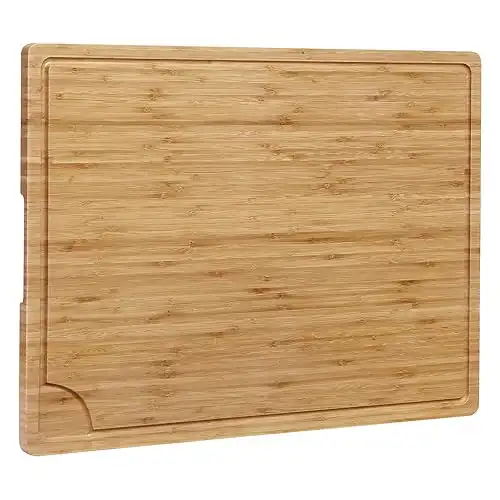 24 Inch Extra Large Bamboo Cutting Board, Heavy Duty Wood Kitchen Stovetop Cover Chopping Board with Side Handles and Juice Groove, 100% Organic Bamboo