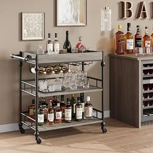 GAOMON Bar Cart, 3 Tier Serving Cart with Wheels