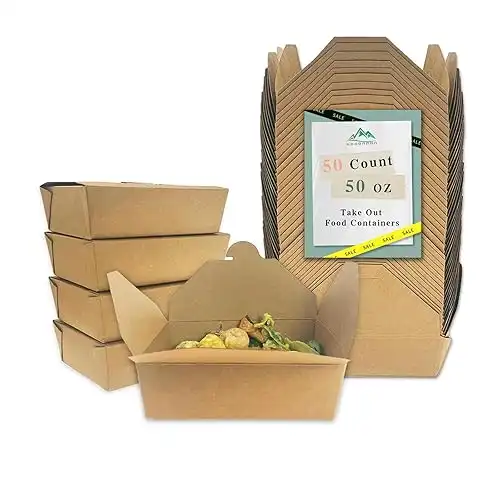 50-Pack Kraft Paper Takeout Containers